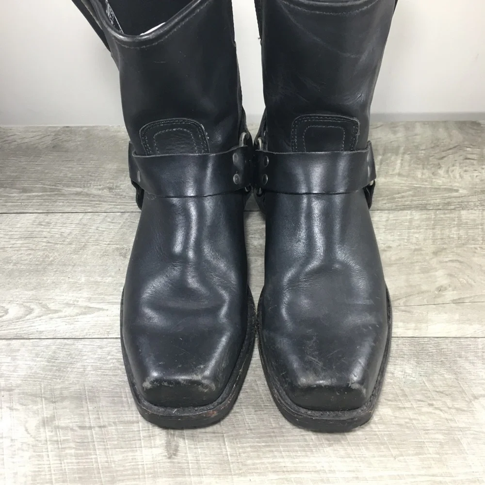 Mens Frye 87400 Black Engineer 8R Harness Motorcycle Leather Slip On Boots 12 M